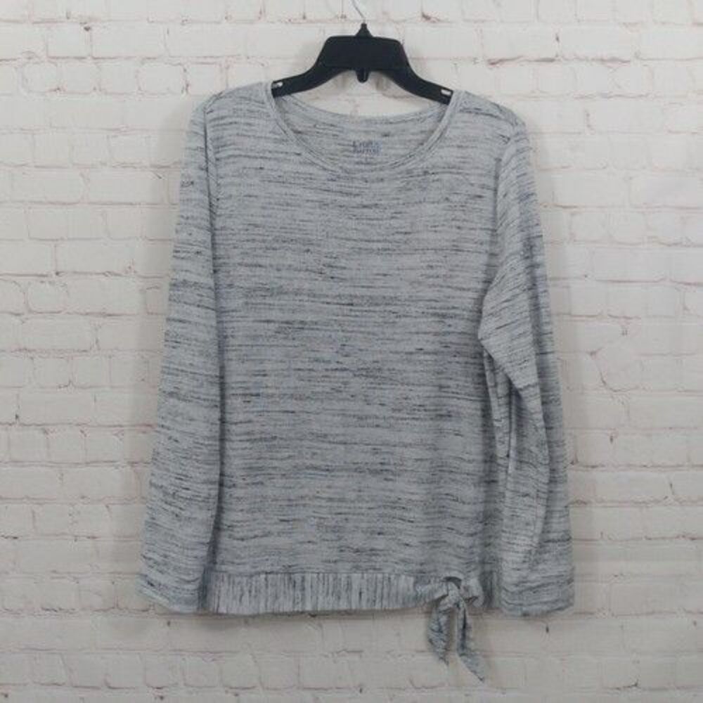 Croft & Barrow Top Womens Large Gray Marled Long Sleeve Knit Side Tie Crew Neck